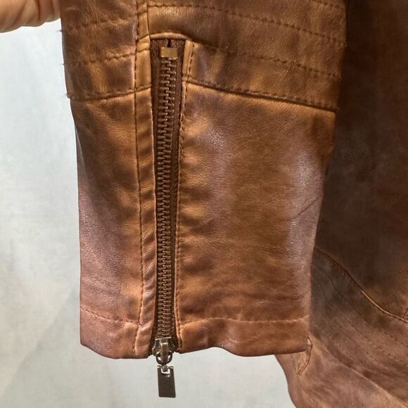 J2 by JouJou garment dyed brown faux leather moto jacket size XL - Picture 5 of 7